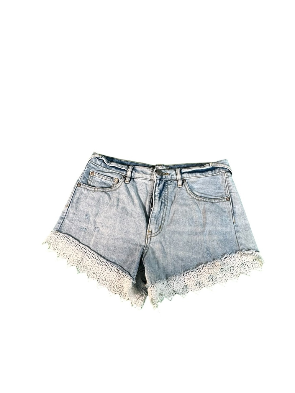 Free People Denim Lace Trim Cutoff Shorts Women's Size 27 Boho Festival Distress